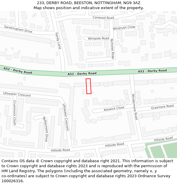 233, DERBY ROAD, BEESTON, NOTTINGHAM, NG9 3AZ: Location map and indicative extent of plot