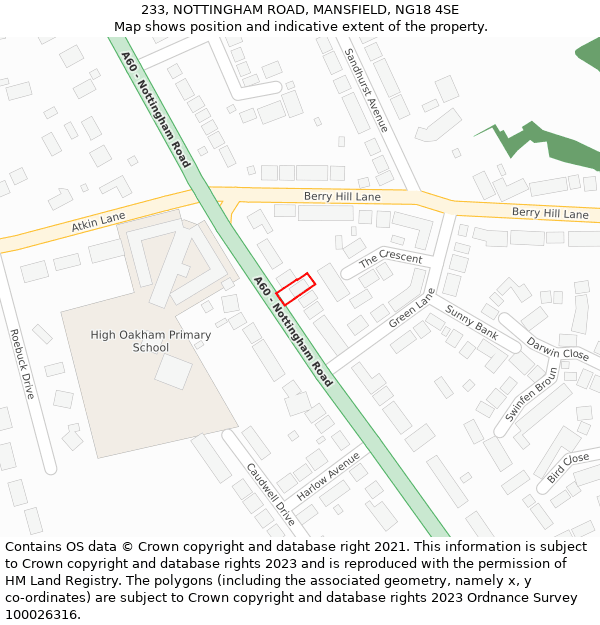 233, NOTTINGHAM ROAD, MANSFIELD, NG18 4SE: Location map and indicative extent of plot