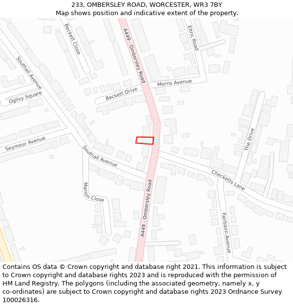 233, OMBERSLEY ROAD, WORCESTER, WR3 7BY: Location map and indicative extent of plot