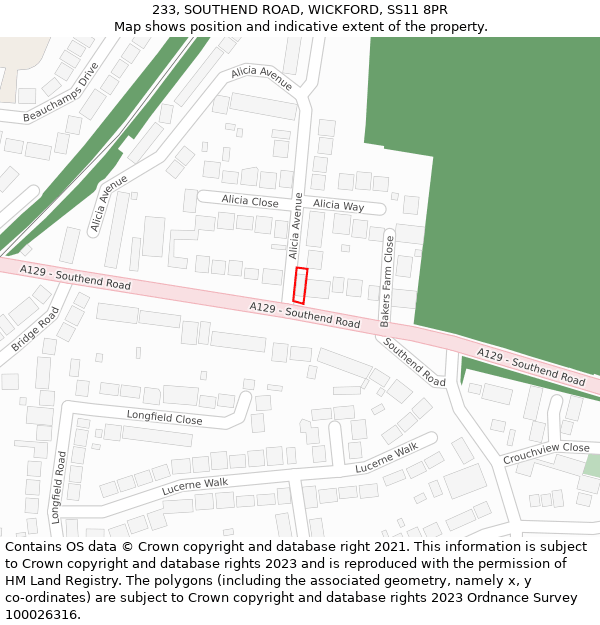 233, SOUTHEND ROAD, WICKFORD, SS11 8PR: Location map and indicative extent of plot