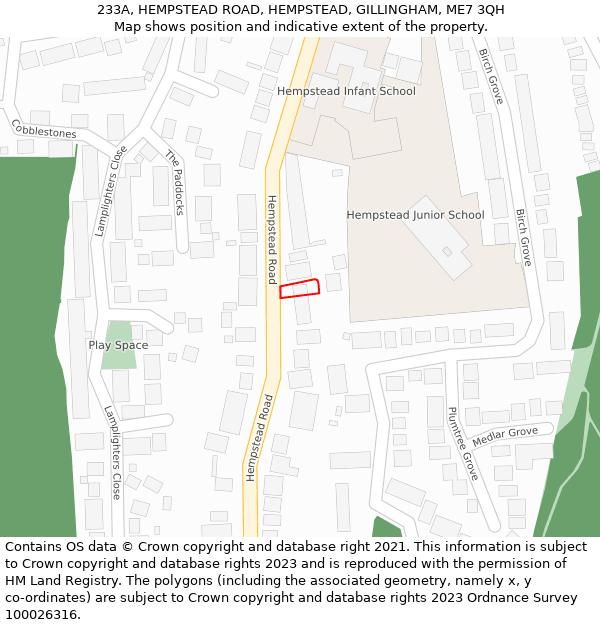 233A, HEMPSTEAD ROAD, HEMPSTEAD, GILLINGHAM, ME7 3QH: Location map and indicative extent of plot