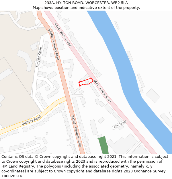 233A, HYLTON ROAD, WORCESTER, WR2 5LA: Location map and indicative extent of plot