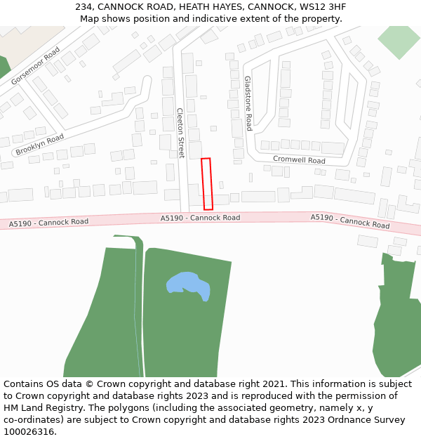 234, CANNOCK ROAD, HEATH HAYES, CANNOCK, WS12 3HF: Location map and indicative extent of plot