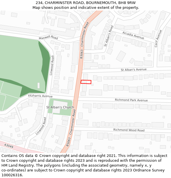 234, CHARMINSTER ROAD, BOURNEMOUTH, BH8 9RW: Location map and indicative extent of plot