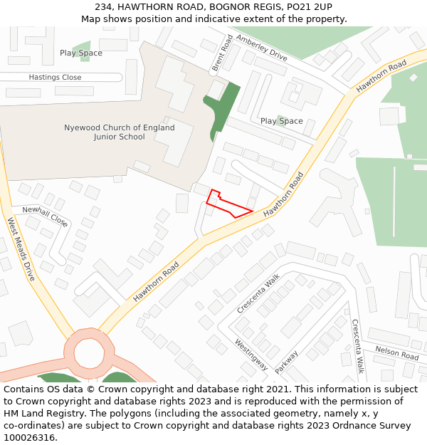 234, HAWTHORN ROAD, BOGNOR REGIS, PO21 2UP: Location map and indicative extent of plot