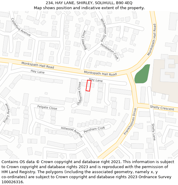 234, HAY LANE, SHIRLEY, SOLIHULL, B90 4EQ: Location map and indicative extent of plot