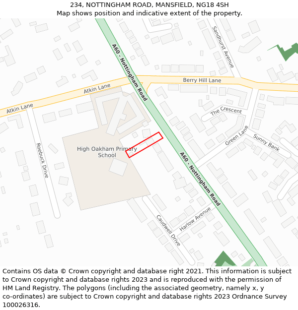 234, NOTTINGHAM ROAD, MANSFIELD, NG18 4SH: Location map and indicative extent of plot
