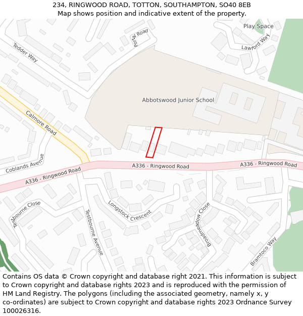 234, RINGWOOD ROAD, TOTTON, SOUTHAMPTON, SO40 8EB: Location map and indicative extent of plot