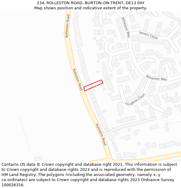 234, ROLLESTON ROAD, BURTON-ON-TRENT, DE13 0AY: Location map and indicative extent of plot