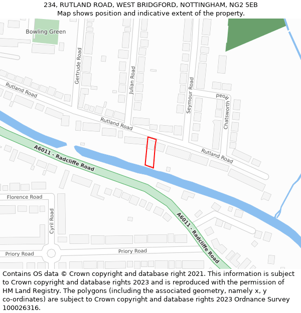 234, RUTLAND ROAD, WEST BRIDGFORD, NOTTINGHAM, NG2 5EB: Location map and indicative extent of plot