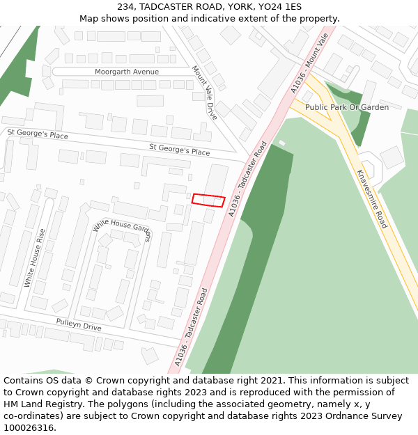 234, TADCASTER ROAD, YORK, YO24 1ES: Location map and indicative extent of plot
