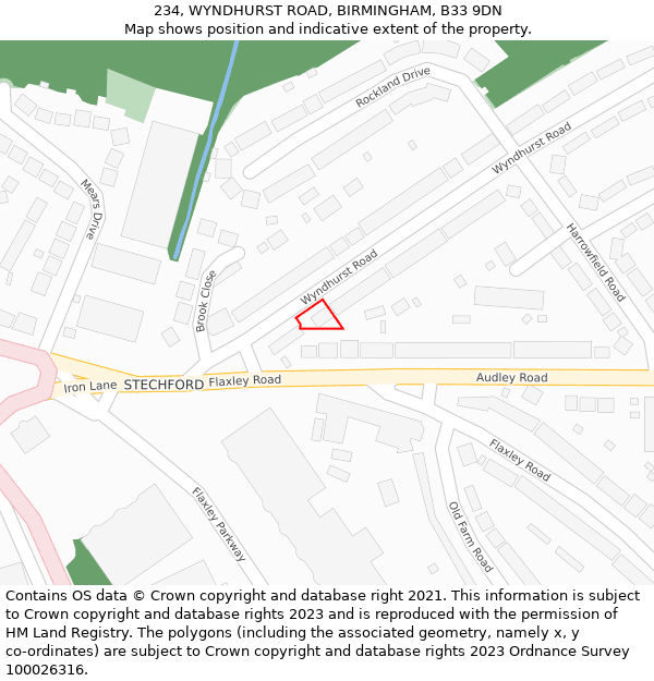 234, WYNDHURST ROAD, BIRMINGHAM, B33 9DN: Location map and indicative extent of plot