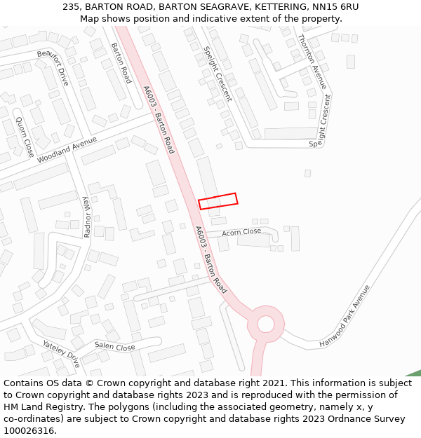 235, BARTON ROAD, BARTON SEAGRAVE, KETTERING, NN15 6RU: Location map and indicative extent of plot