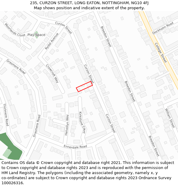 235, CURZON STREET, LONG EATON, NOTTINGHAM, NG10 4FJ: Location map and indicative extent of plot