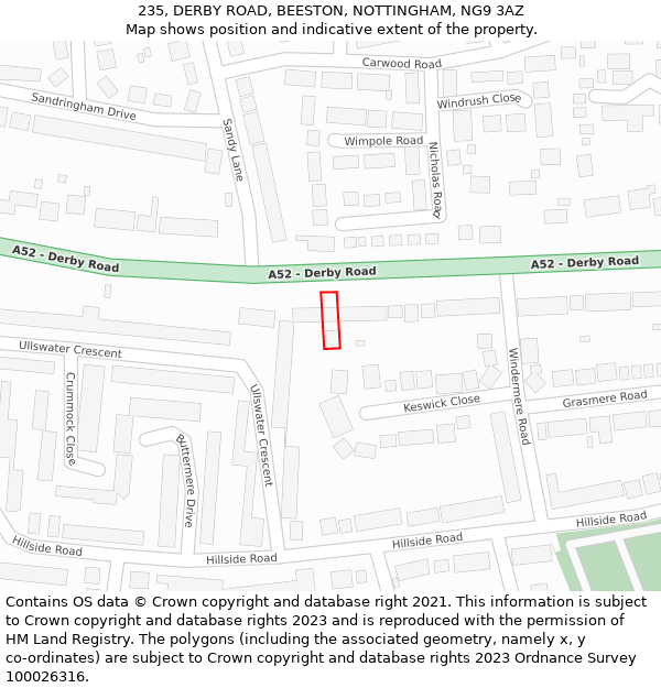 235, DERBY ROAD, BEESTON, NOTTINGHAM, NG9 3AZ: Location map and indicative extent of plot