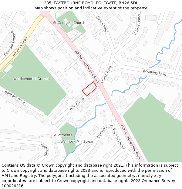 235, EASTBOURNE ROAD, POLEGATE, BN26 5DL: Location map and indicative extent of plot