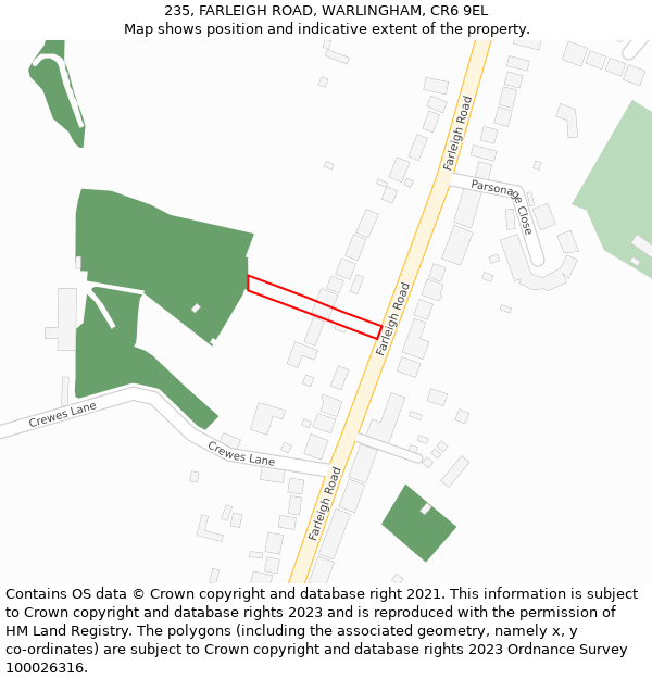 235, FARLEIGH ROAD, WARLINGHAM, CR6 9EL: Location map and indicative extent of plot