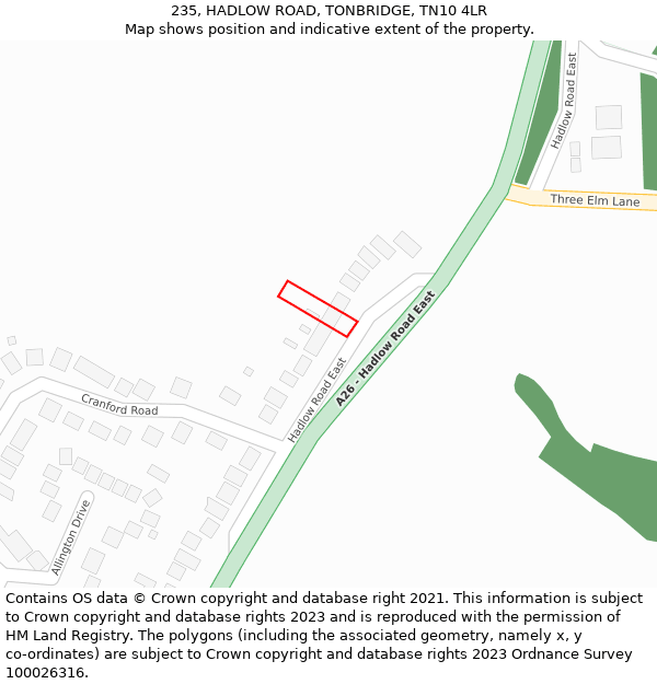 235, HADLOW ROAD, TONBRIDGE, TN10 4LR: Location map and indicative extent of plot