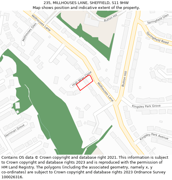 235, MILLHOUSES LANE, SHEFFIELD, S11 9HW: Location map and indicative extent of plot