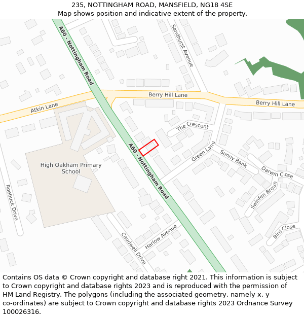 235, NOTTINGHAM ROAD, MANSFIELD, NG18 4SE: Location map and indicative extent of plot