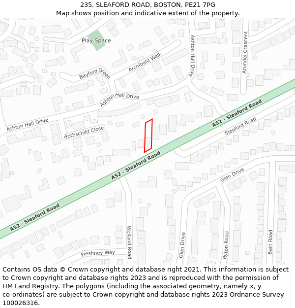 235, SLEAFORD ROAD, BOSTON, PE21 7PG: Location map and indicative extent of plot