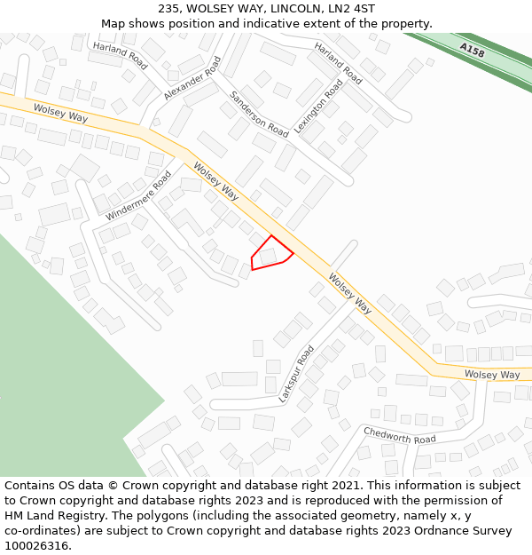 235, WOLSEY WAY, LINCOLN, LN2 4ST: Location map and indicative extent of plot