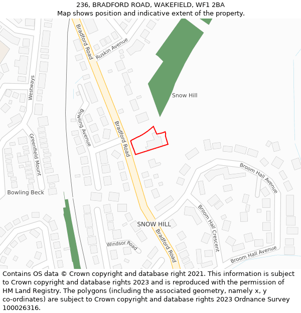 236, BRADFORD ROAD, WAKEFIELD, WF1 2BA: Location map and indicative extent of plot