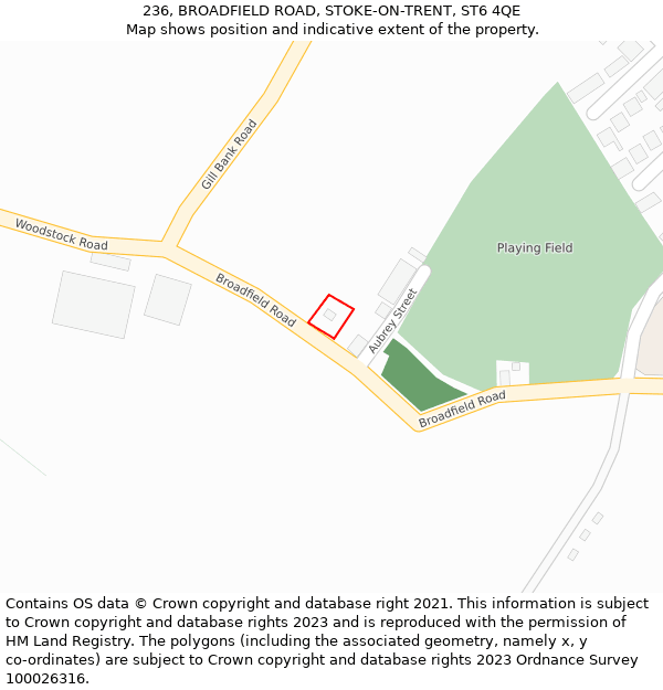 236, BROADFIELD ROAD, STOKE-ON-TRENT, ST6 4QE: Location map and indicative extent of plot