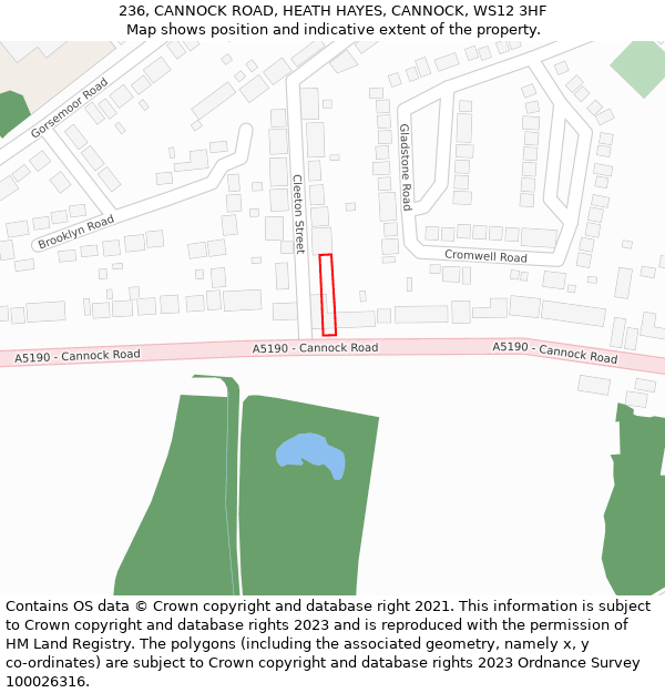 236, CANNOCK ROAD, HEATH HAYES, CANNOCK, WS12 3HF: Location map and indicative extent of plot