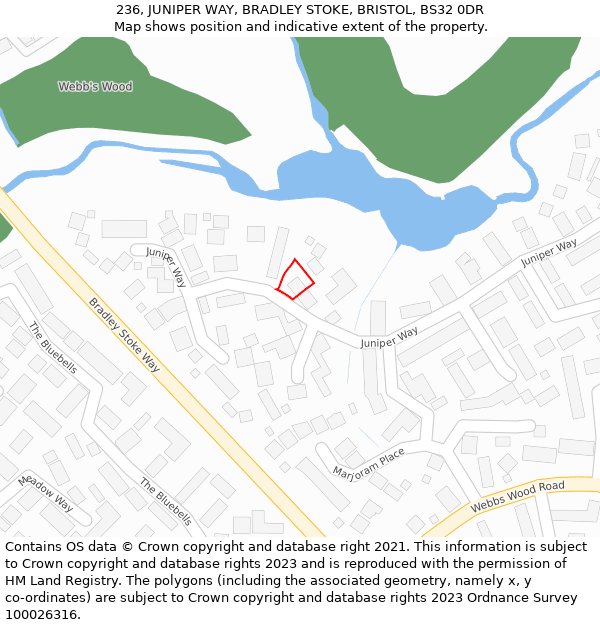 236, JUNIPER WAY, BRADLEY STOKE, BRISTOL, BS32 0DR: Location map and indicative extent of plot