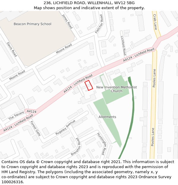 236, LICHFIELD ROAD, WILLENHALL, WV12 5BG: Location map and indicative extent of plot