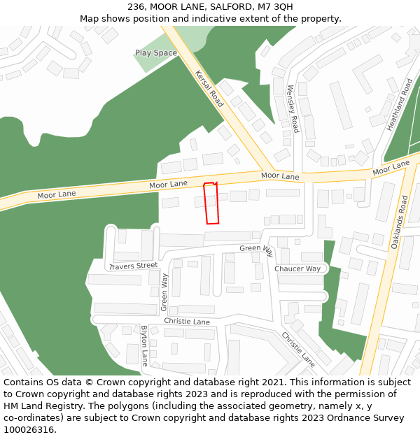 236, MOOR LANE, SALFORD, M7 3QH: Location map and indicative extent of plot