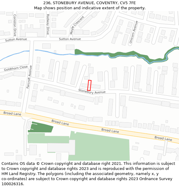 236, STONEBURY AVENUE, COVENTRY, CV5 7FE: Location map and indicative extent of plot