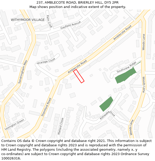 237, AMBLECOTE ROAD, BRIERLEY HILL, DY5 2PR: Location map and indicative extent of plot
