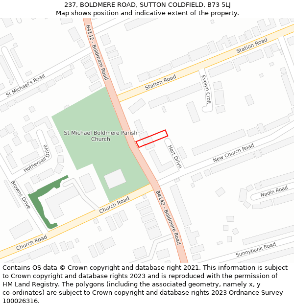 237, BOLDMERE ROAD, SUTTON COLDFIELD, B73 5LJ: Location map and indicative extent of plot