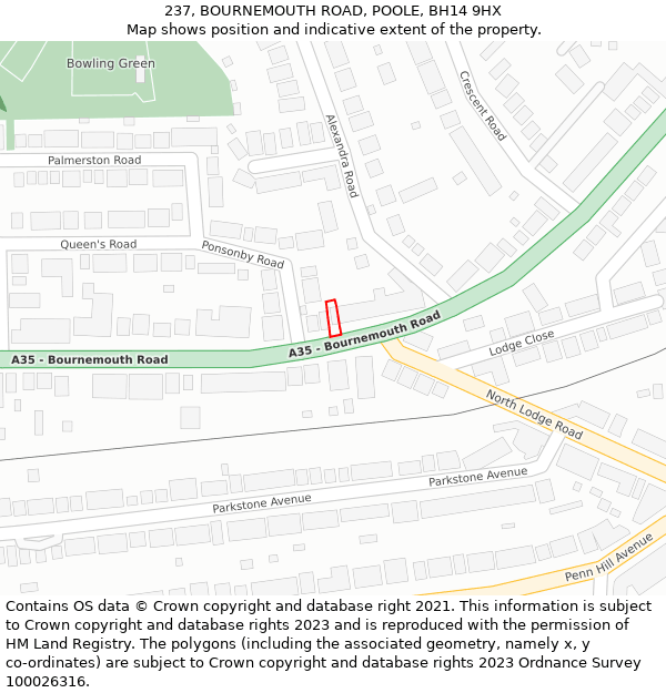 237, BOURNEMOUTH ROAD, POOLE, BH14 9HX: Location map and indicative extent of plot