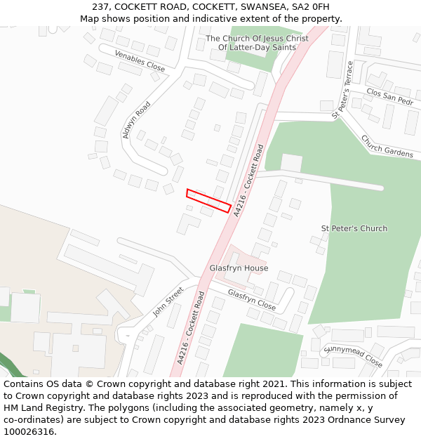 237, COCKETT ROAD, COCKETT, SWANSEA, SA2 0FH: Location map and indicative extent of plot