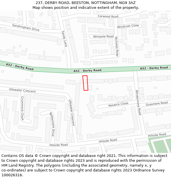 237, DERBY ROAD, BEESTON, NOTTINGHAM, NG9 3AZ: Location map and indicative extent of plot