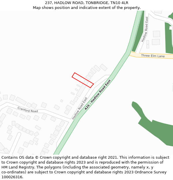 237, HADLOW ROAD, TONBRIDGE, TN10 4LR: Location map and indicative extent of plot