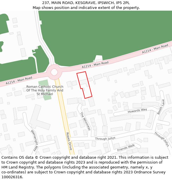 237, MAIN ROAD, KESGRAVE, IPSWICH, IP5 2PL: Location map and indicative extent of plot