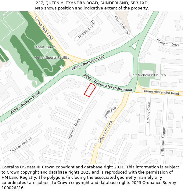 237, QUEEN ALEXANDRA ROAD, SUNDERLAND, SR3 1XD: Location map and indicative extent of plot