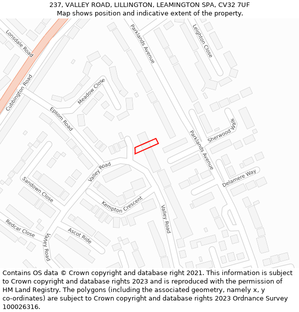 237, VALLEY ROAD, LILLINGTON, LEAMINGTON SPA, CV32 7UF: Location map and indicative extent of plot