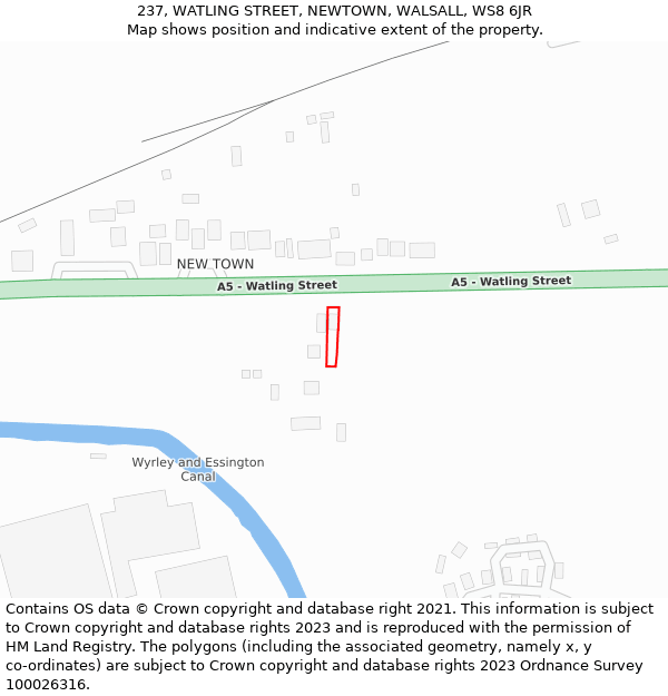 237, WATLING STREET, NEWTOWN, WALSALL, WS8 6JR: Location map and indicative extent of plot