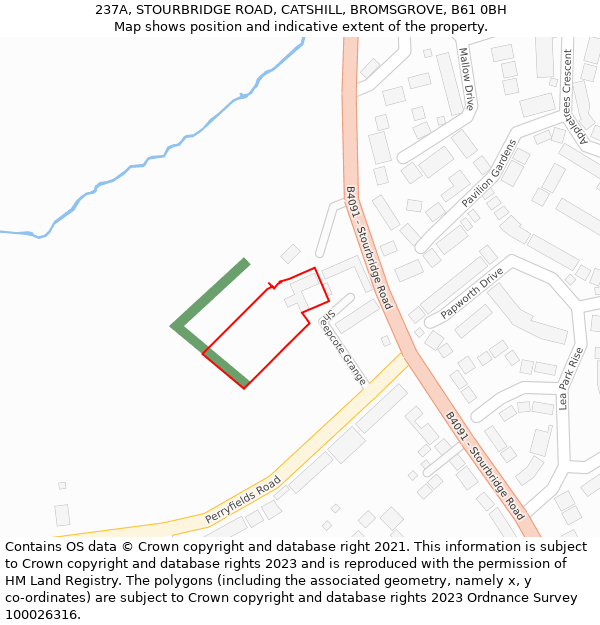 237A, STOURBRIDGE ROAD, CATSHILL, BROMSGROVE, B61 0BH: Location map and indicative extent of plot