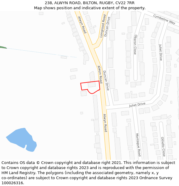 238, ALWYN ROAD, BILTON, RUGBY, CV22 7RR: Location map and indicative extent of plot