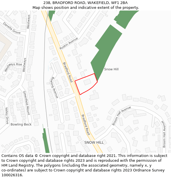 238, BRADFORD ROAD, WAKEFIELD, WF1 2BA: Location map and indicative extent of plot