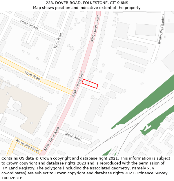 238, DOVER ROAD, FOLKESTONE, CT19 6NS: Location map and indicative extent of plot