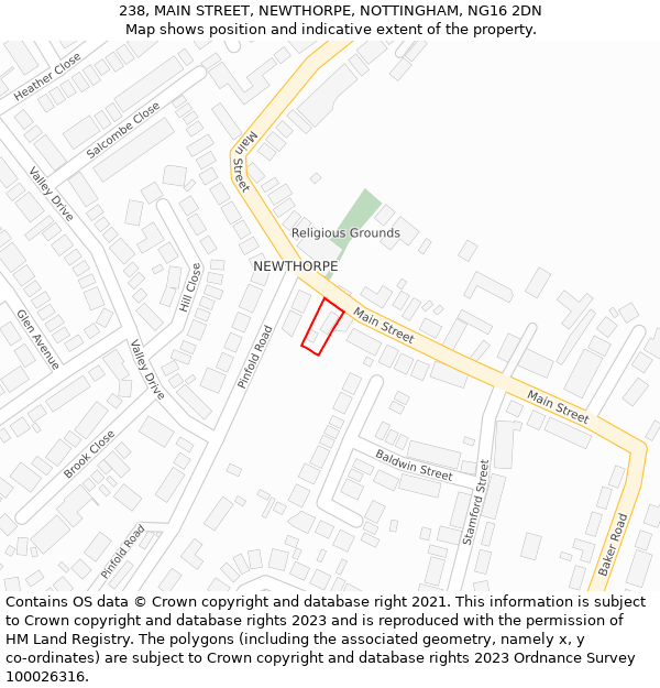 238, MAIN STREET, NEWTHORPE, NOTTINGHAM, NG16 2DN: Location map and indicative extent of plot