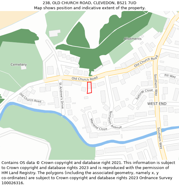 238, OLD CHURCH ROAD, CLEVEDON, BS21 7UD: Location map and indicative extent of plot