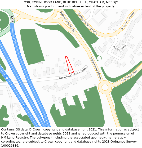 238, ROBIN HOOD LANE, BLUE BELL HILL, CHATHAM, ME5 9JY: Location map and indicative extent of plot